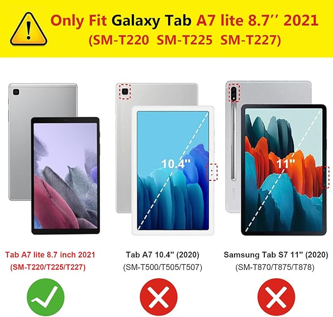 Slim Leather Case for Samsung Galaxy Tab A7 Lite 8.7'' 2021 (SM-T220 T225 T227), Multi-Angle Stand Full-Protective Tablet Cover Book Case with Stylus Pen,Screen Film (Black)