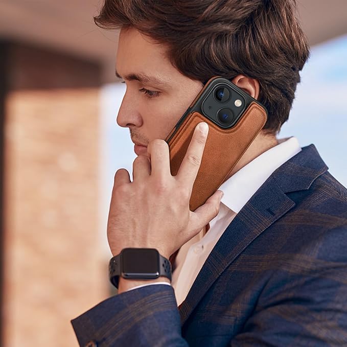 DJDUCK Designed for iPhone 14 Case Wallet with Card Holder, [Magnetic Clasp Cover] [RFID Blocking Leather Protection] Shockproof Women Men Cases 6.1 Inch for Apple 14 Light Brown