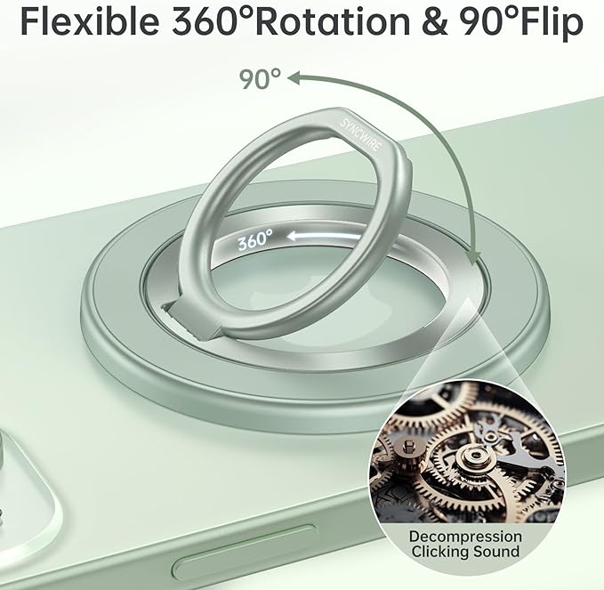 SYNCWIRE Magnetic Phone Ring Holder for MagSafe, 360° Rotation Cell Phone Grip Stand Finger Ring Kickstand Two-Sided Magnet Compatible with iPhone 17 Pro Max 16 15 14 13 12 MagSafe Accessories