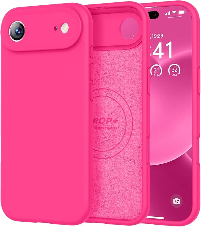 Vooii Magnetic Compatible with iPhone Air Case (Compatible with Magsafe) (Upgraded Camera Protection) Liquid Silicone Shockproof Full Body Protective Phone Cover for Women Men, Hot Pink, 6.5"