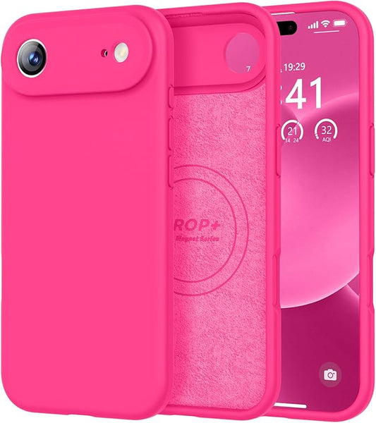 Vooii Magnetic Compatible with iPhone Air Case (Compatible with Magsafe) (Upgraded Camera Protection) Liquid Silicone Shockproof Full Body Protective Phone Cover for Women Men, Hot Pink, 6.5"