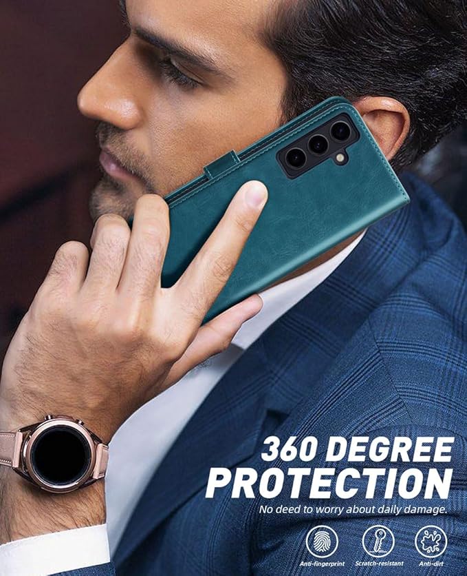 OCASE Compatible with Galaxy S24 5G Wallet Case, PU Leather Flip Folio Case with Card Holders RFID Blocking Kickstand [Shockproof TPU Inner Shell] Phone Cover (2024), Peacock Blue