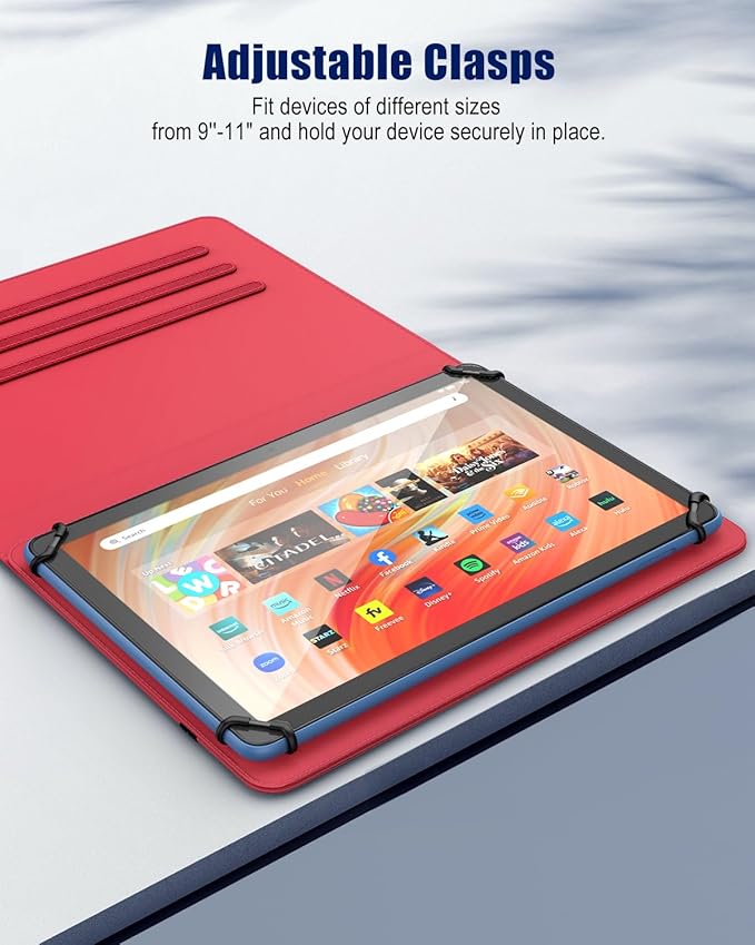 TiMOVO Universal Case for 9-11 Inch Tablet, 360 Degree Rotating Stand Protective Cover with Pen Pocket for 9 10 10.1 Inch Android Touchscreen Tablet, Vintage Red