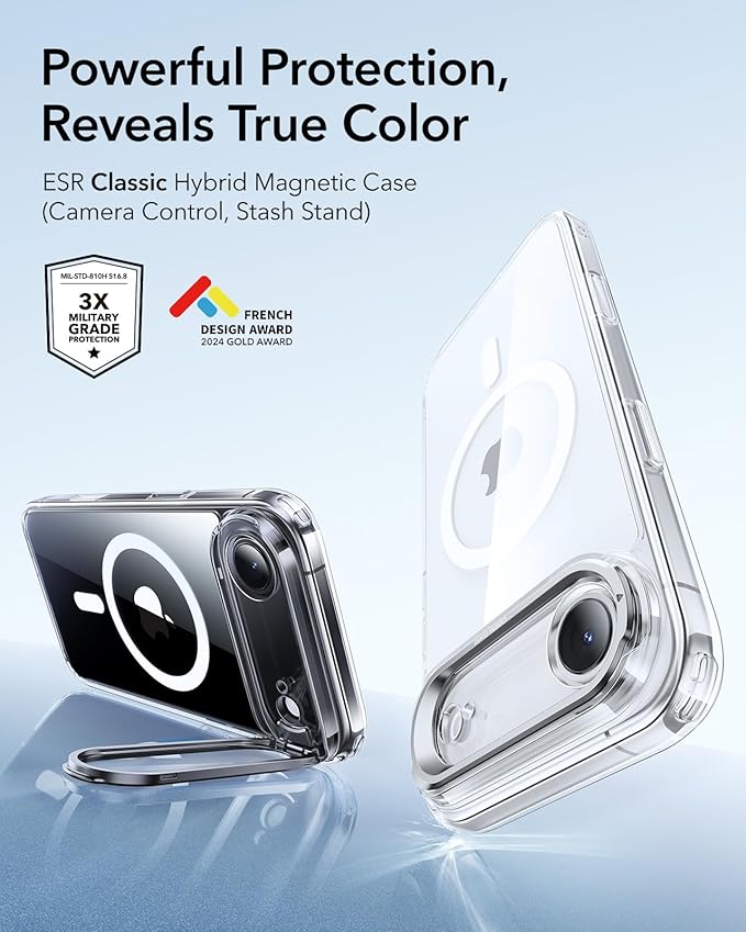 ESR for iPhone Air Case with Stash Stand, Camera Control Cover Compatible with MagSafe, Military-Grade Drop Protection Magnetic Phone Case for iPhone 17 Air Case, Scratch-Resistant Back Cover,Clear
