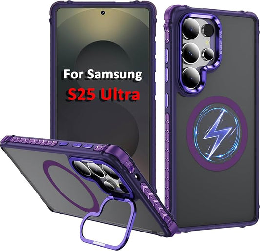 Magnetic for Samsung Galaxy S25 Ultra Case Purple Fit for MagSafe Military-Grade Shockproof Protection Adjustable Kickstand Slim Matte Anti-Fingerprint Cover Men Women