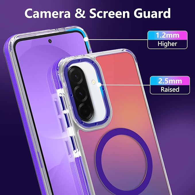 MOWIME Magnetic Case for Samsung Galaxy A36 5G [Compatible with Magsafe] [Cute Fashion Fluorescent Design] [1 Screen Protector] Slim Translucent Matte Case for Galaxy A36 5G 6.7", Purple