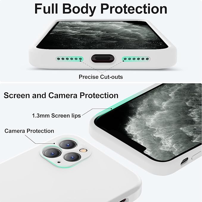Vooii Compatible with iPhone 11 Pro Case, Upgraded Liquid Silicone with [Flat Edges] [Camera Protection] [Soft Anti-Scratch Microfiber Lining] Phone Case for iPhone 11 Pro 5.8 inch - White