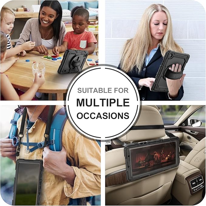 Case for Samsung Galaxy Tab A7 Lite 8.7-inch Tablet Case 2021 [with Tempered Glass Screen Protector], Rotatable Kickstand, S Pen Holder, Hand/Shoulder Strap (Black)