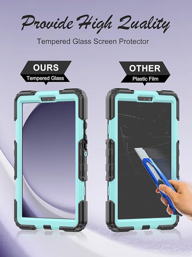 Case for Samsung Galaxy Tab A9 Tablet Case 8.7 inch 2023 [with Tempered Glass Screen Protector], Rotating Kickstand/S Pen Holder/Shoulder & Hand Strap (SkyBlue)