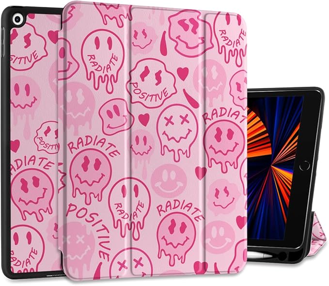 DONGKE Case Compatible with iPad 10.2 Inch 2021 2020 2019 iPad 9th/8th/7th Generation with Pencil Holder, Slim Stand Protective Case with Soft TPU Back, Auto Sleep/Wake Cover, Melting Faces