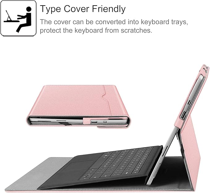 Fintie Case for 12.3 Inch Microsoft Surface Pro 7 Plus, Surface Pro 7/6/5/4/3 - Portfolio Business Cover with Pocket, Compatible with Type Cover Keyboard, Rose Gold