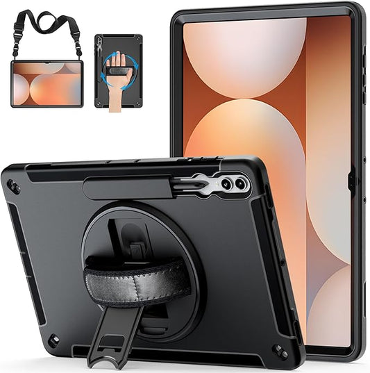 Case for Galaxy Tab S10 Ultra/S9 Ultra/S8 Ultra 14.6 INCH: TPU Protective Cover for Samsung Tablet S9 Ultra/S8 Ultra 14.6" with Stand - Handle - Shoulder Strap - S Pen Holder- Black
