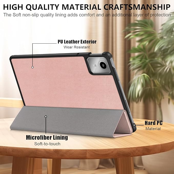 Case Compatible with Lenovo Tab M11 2023 TB-330FU / Lenovo Xiaoxin Pad 2024 TB-331FC 11 Inch Tablet,Slim Lightweight Trifold PC Cover with Auto Wake/Sleep Function,Rose Gold