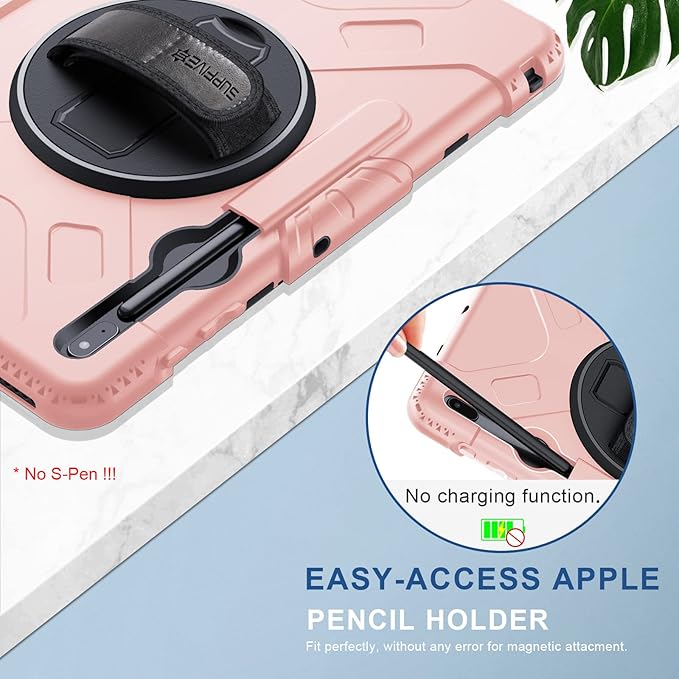 SUPFIVES Case for Samsung Galaxy Tab S7 FE 12.4 Inch 2021 : [Upgraded Military Grade] Full-Body Rugged Protective Soft Silicone Cover - Kick Stand- Handle/Shoulder Strap- S Pen Holder- Pink