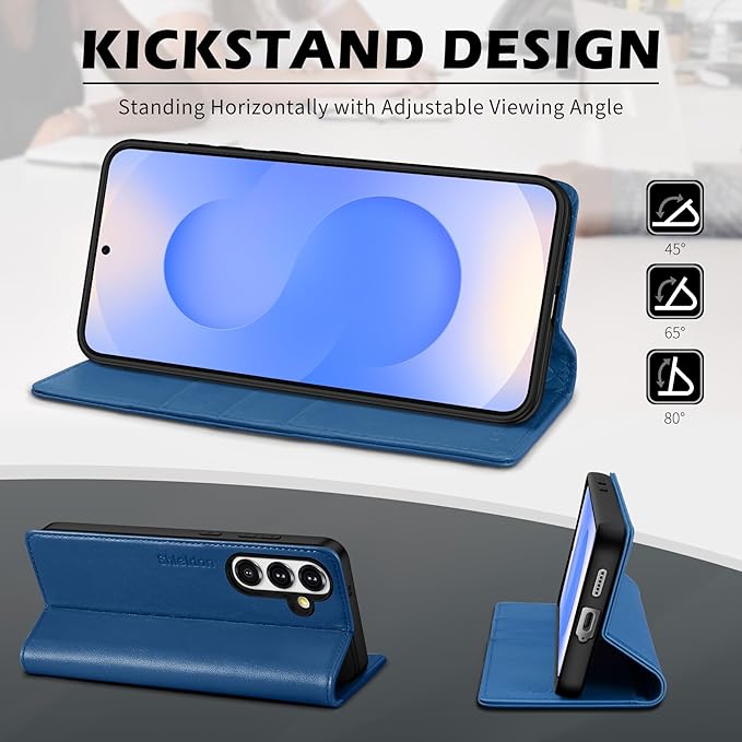 SHIELDON Case for Galaxy S25 FE 6.7", Genuine Leather Wallet Magnetic Case with RFID Blocking Card Holder Kickstand Shock Absorbing Cover Compatible with Galaxy S25 FE 5G 2025 - Nappa Royal Blue