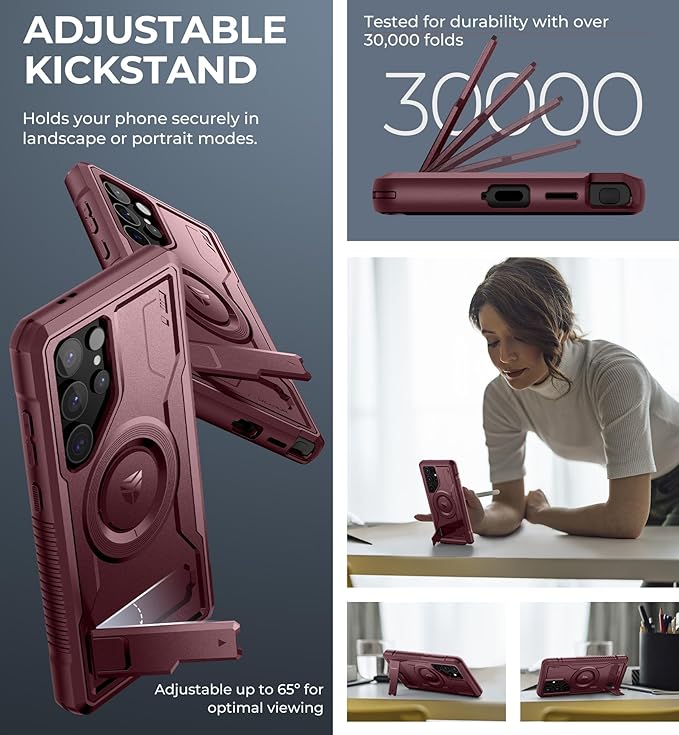 Dexnor Magnetic Case for Samsung Galaxy S24 Ultra Case, Compatible with Magsafe, 2 Front Frames & Built-in Screen Protector, Bumper Rugged Shockproof Full-Body Protective Cover with Kickstand,Red