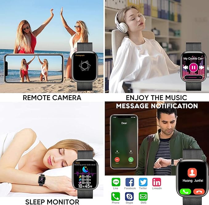 Smart Watch for Android iOS Phones Compatible iPhone Samsung, 2.09'' Fitness Activity Tracker Watch with Bluetooth Call/SMS/Sleep Monitor/Pedometer Smartwatch for Men Women with 2 Bands (Black)