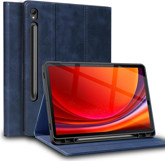 for Samsung Galaxy Tab S7/S8 11 inch Case with S Pen Holder 2020/2022 Model(SM-X700/X706/T870/T875/T876) Genuine Leather Cover Protective Shell,Auto Wake/Sleep.Blue