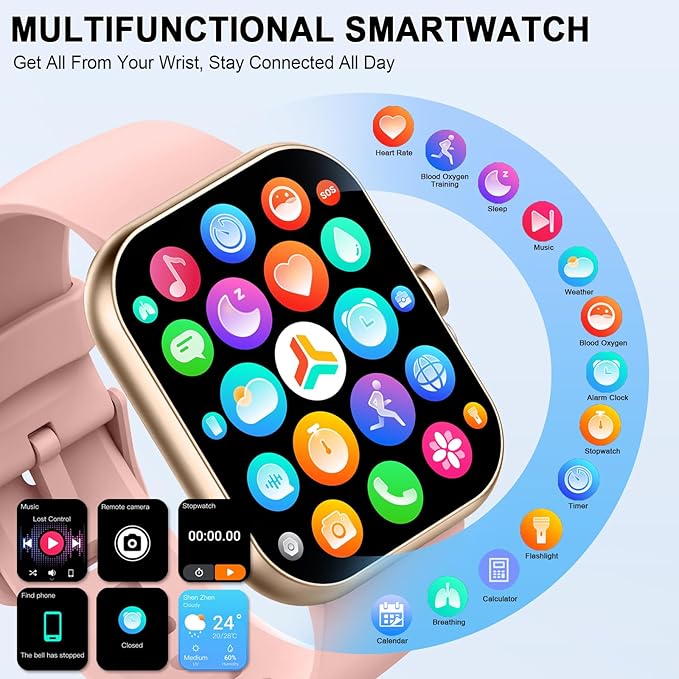Smart Watch (Answer/Make Calls), 1.96" HD SmartWatch for Men Women 113+ Sport Modes, Fitness Activity Tracker Heart Rate/Sleep Monitor/Pedometer, IP68 Waterproof, Smart Watches for Android iOS, Gold