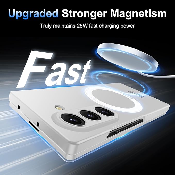 360 Spin Magnetic Stand for Samsung Galaxy Z Fold 7 Case, with Screen Protector [Compatible with MagSafe] Slim PC Hard Ring Holder Kickstand Protection Cover for Samsung Z Fold 7 Phone Case (Silver)