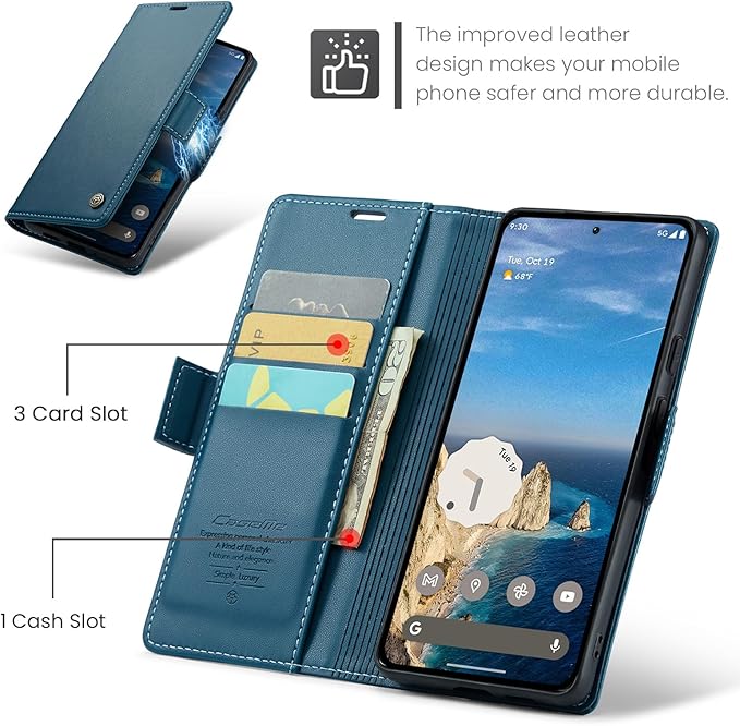 for Google Pixel 9/9 Pro Case, Premium PU Leather Wallet Case Flip Cover with [RFID Blocking][Card Holder][Stand Function] Shockproof Protective for Google 9/9 Pro, Blue