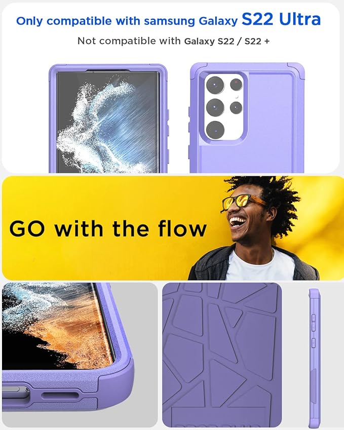 AICase Protective Cover Phone Case for Samsung Galaxy S22 Ultra/Heavy Duty, 3-Layer, Rugged, Pocket-Friendly, Durable, Military Grade Protection, Shockproof, Drop Proof, Dust-Proof, 6.8"