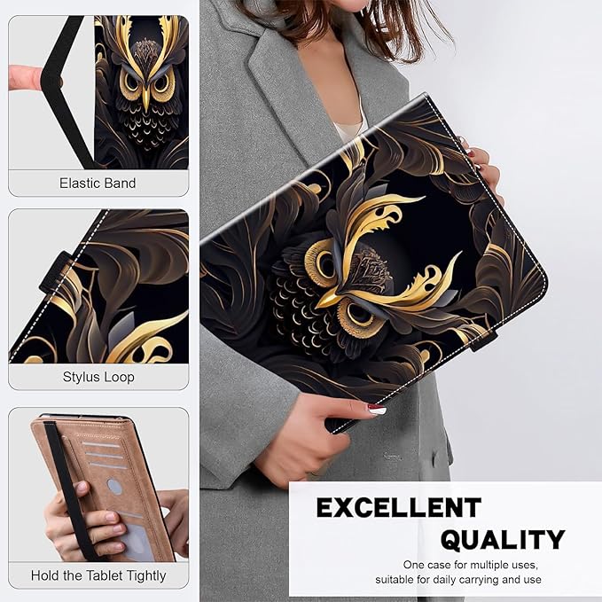 ALILANG Case for Samsung Galaxy Tab A9 Plus 11 Inch Case 2023 with Stylus, Shockproof Folding Stand Cover for Samsung Tab A9+ (SM-X210/X216/X218) Tablet Cases -Owl