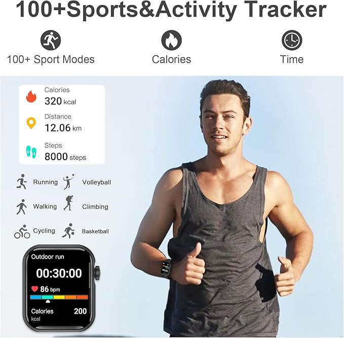 Smart Watches for Men Women 1.83" HD Display Activity Fitness Tracker Smartwatches for Android iOS Phones with Bluetooth Call/Heart Rate/Blood Pressure/Sleep Monitor/100+ Sport/IP67 Waterproof, Black