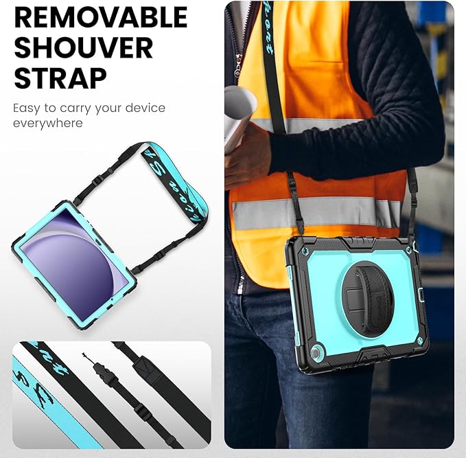 Timecity for Samsung Galaxy Tab A9 Plus Case 11 inch 2024 (SM-X210/X216/X218), Shockproof Sturdy Protection Case with Screen Protector, 360° Rotating Stand, Handle/Shoulder Strap- Light Blue