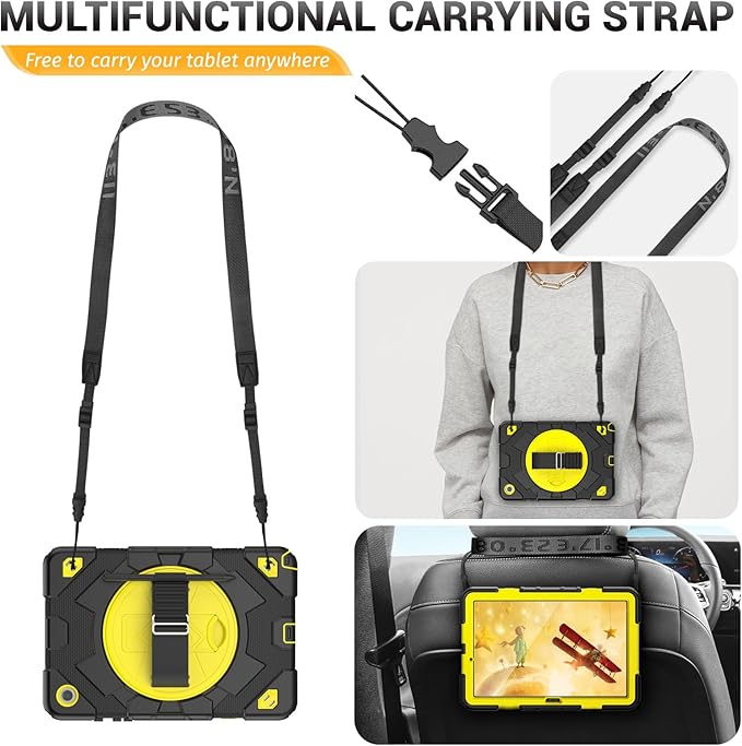 HXCASEAC Case for Samsung Galaxy Tab A9 Plus/A9+ 11 Inch with Screen Protector/Adjustable Hand Strap/Pen Holder, 3-Layer Drop Proof SM-X210/X216/X218 - Yellow