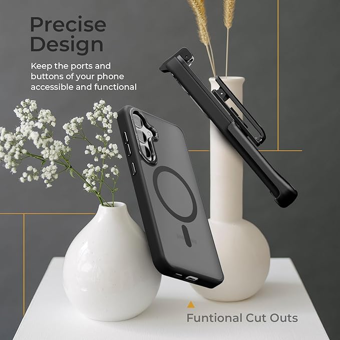 MOTIVE Designed for Samsung Galaxy s25 Plus Case with Belt Clip, Semi-Clear Case Magnetic Compatible with MagSafe, Slim Cover, Drop Tested s25 Plus Holster Case 6.7” | Clear Frost [Fits s24 Plus]