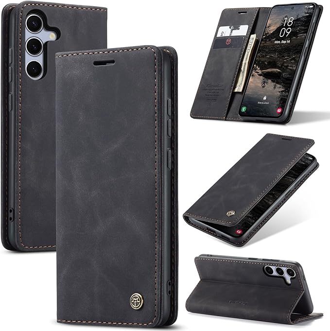 for Samsung Galaxy S25 Plus Case, Flip Wallet Leather Case with Card Holder Magnetic Closure Shockproof Kickstand Protective Phone Cases Cover for Galaxy S25 Plus, Black