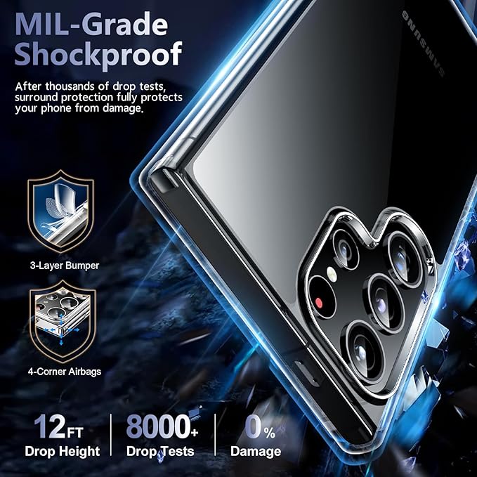 Red2Fire for Samsung Galaxy S24 Ultra Case Clear, [Non-Yellowing] [Slim Thin] [Military Grade Drop Protection] Lightweight Shockproof Protection Phone Case for S24 Ultra Case 6.8 inch, Clear