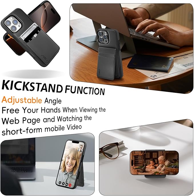 for iPhone 16 Pro Max Leather Wallet Case, Compatible with Magsafe, 2 in 1 Detachable Magnetic Card Holder, RFID Blocking Kickstand Credit Slots Flip Case for Men Women, Black