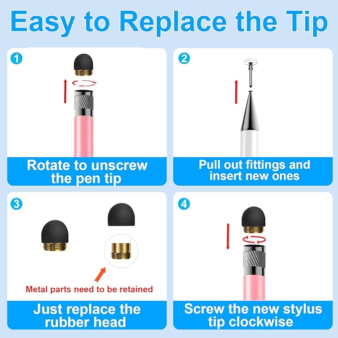 Bopomofo 10 Rubber Tips+5 Transparent Disc Trips,High Precision and High Sensitivity Stylus Replacement Tibs,Black and Silver