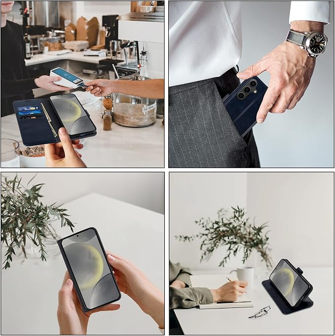 MONASAY Wallet Case Fit for Samsung Galaxy S24+ Plus 5G, [Lens & Glass Screen Protector Included] [RFID Blocking] Flip Folio Leather Cell Phone Cover with Credit Card Holder，6.7 inch, Blue