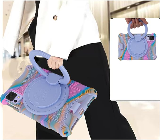 Tablet Case for ALLDOCUBE iPlay 50 Mini/60 Mini/DOOGEE T20 Mini/TCL/Samsung Galaxy Tab A 8.4 inch Soft Anti-Stress Silicone Case with Rotate Stand/Pencil Holder/Shoulder Strap/Pen (Colorful Purple)