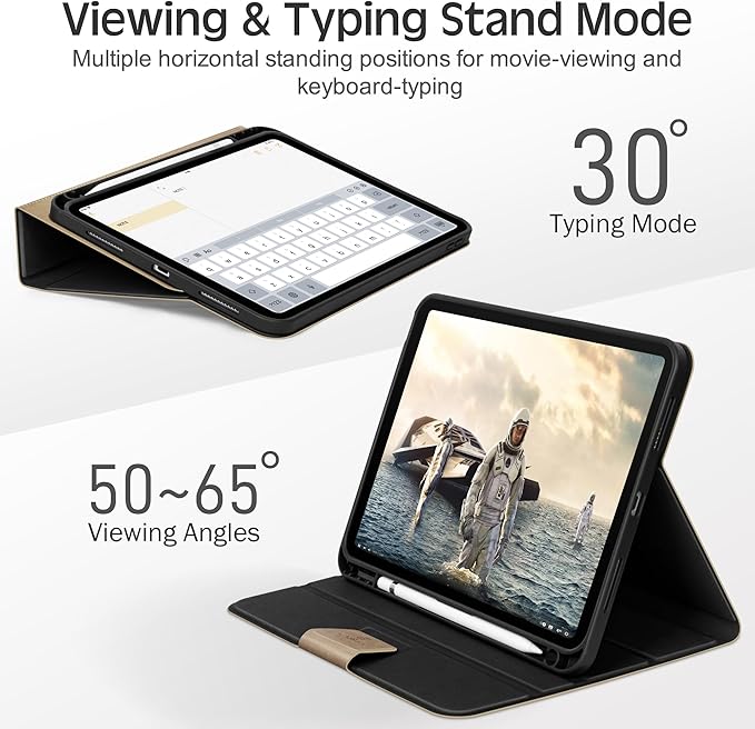 KingBlanc Case for iPad (A16) 11th Generation 11-inch 2025, iPad 10th Generation 10.9" 2022 with Pencil Holder, Vegan Leather Protective Stand Cover, Auto Sleep Wake, Multi-Angle Viewing/Typing, Beige