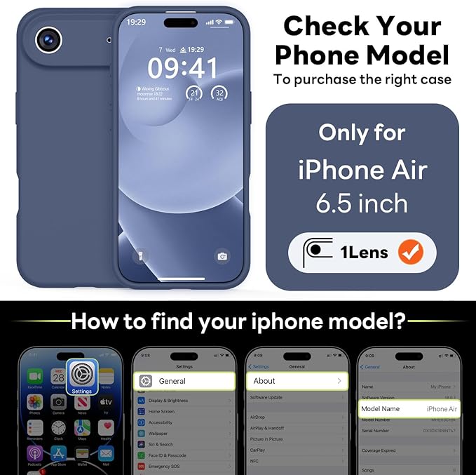 Vooii Magnetic Compatible with iPhone Air Case (Compatible with Magsafe) (Upgraded Camera Protection) Liquid Silicone Shockproof Full Body Protective Phone Cover for Women Men, Navy Blue, 6.5"