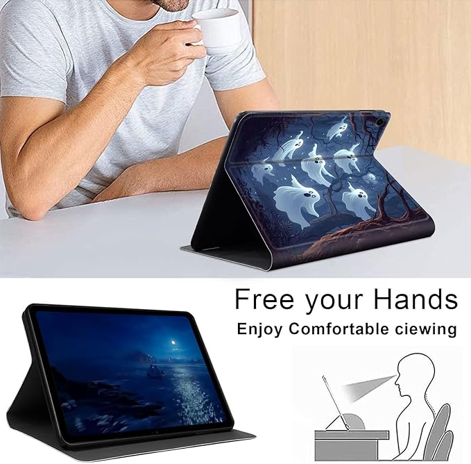 Case for Samsung Galaxy Tab A9+/A9 Plus 11” 2023 Model (SM-X210/X216/X218), Slim PU Leather Stand Cover with Auto Wake/Sleep, Multi-Angle Viewing & Shockproof, Ghosts Flying