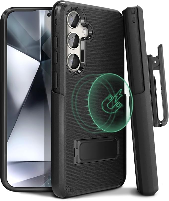 MOTIVE Designed for Samsung Galaxy s24 Case with Belt Clip, Compatible with MagSafe, Dual-Layer 10FT Military Grade Drop Protection, Shockproof s24 Holster Case 6.1” | Black