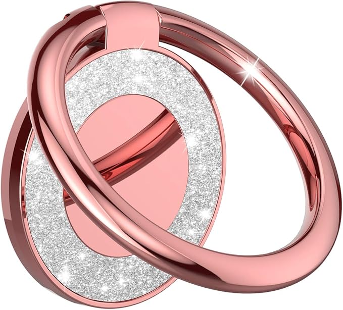 Cell Phone Ring Holder Stand, Cell Phone Grip Holder, Adhesive Phone Grip for Phones and Cases. (Glitter Rose Gold)