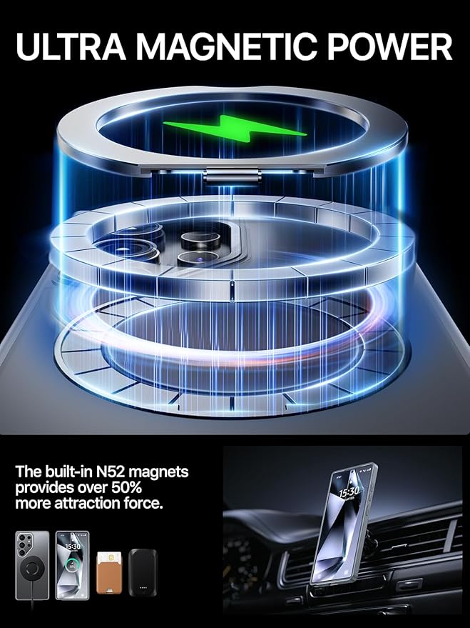 QTlier Phone case for Galaxy S24 Ultra& S25 Ultra- 360 Rotatable Magnetic Ring Stand, Military-Grade Protection, Raised Camera Frame (Grey, S25 Ultra)