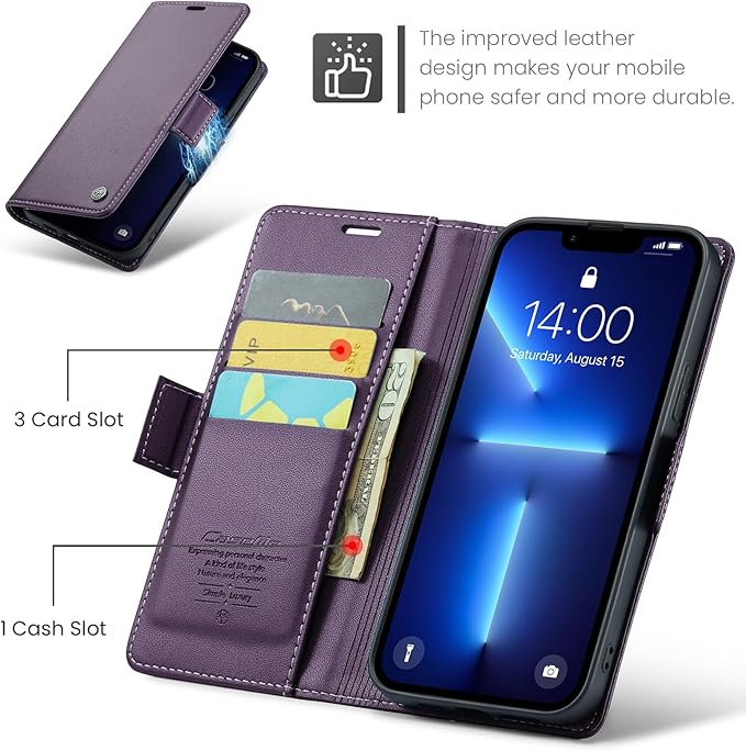 for iPhone 13 Pro Case, Premium PU Leather Wallet Case Flip Cover with [RFID Blocking][Card Holder][Stand Function] Shockproof Protective for iPhone 13 Pro 6.1 inch, Purple