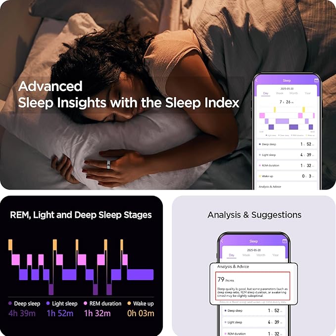 BENIO Ring Gen 2 Smart Ring, Step/Sleep/Blood Oxygen/Heart Rate Tracker for Women Men, Higher Waterproof Rating 5ATM Fitness Tracker,No Subscription Fee,for iPhone and Android (Size 8, Galaxy Sliver)