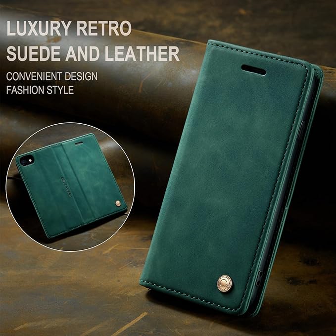 QLTYPRI Case for iPhone 16e, Vintage PU Leather Wallet Case Card Slot Kickstand Magnetic Closure Shockproof Flip Folio Cover for iPhone 16e - Dark Green