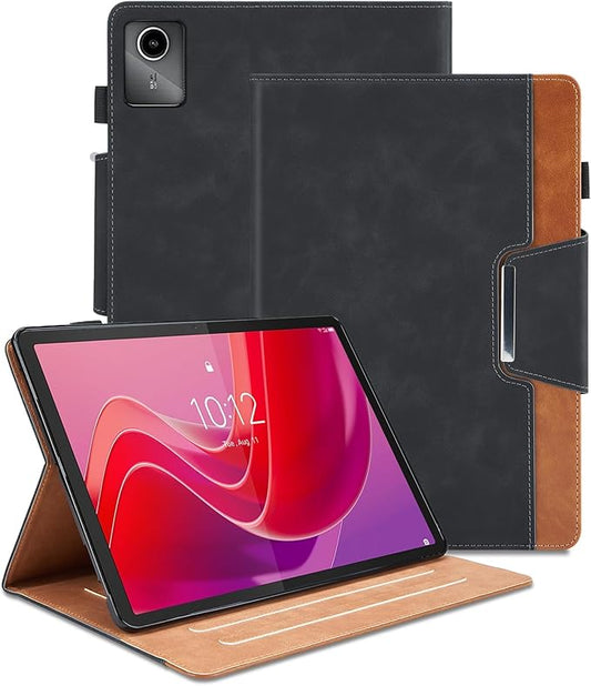 Case for Lenovo Tab M11 (TB-330FU/TB-331FC)/Tab K11 LTE 11 Inch 2024 - Multi-Angle Viewing Stand Cover with Pocket, PU Leather Folio Case with Magnetic Clasp, Auto Wake/Sleep Smart Tablet Cover, Black