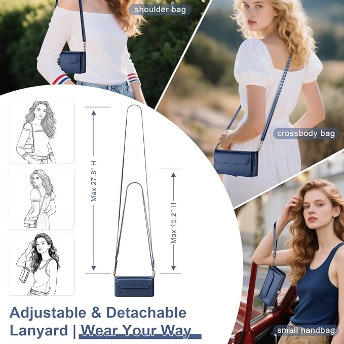 DJBull for Samsung Galaxy S25 Wallet Case with Card Holder, Shoulder and Wristlet Straps, Soft PU Leather, Magnetic Snap, Flip Phone Case for Women Men for Samsung S25 Blue