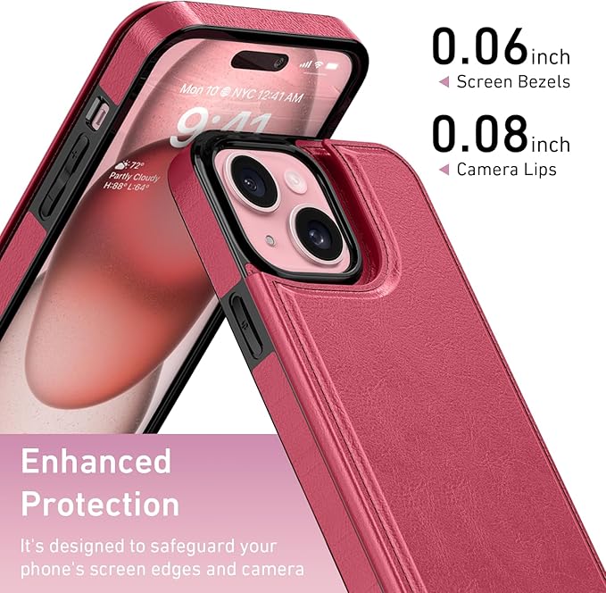 FUNMIKO for iPhone 13 Wallet Case with Card Holder, RFID-Blocking, Military-Grade Protection & UV-Printed Artwork, Magnetic Closure with Leather Kickstand - Hot Pink