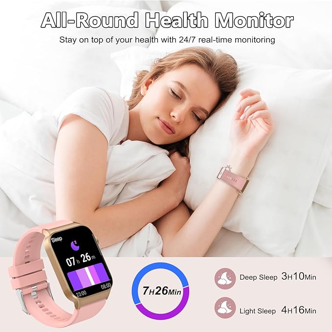 Smart Watch for Men Women Bluetooth Call, 1.85" HD Screen Smartwatch with Heart Rate/Sleep Monitor, 110+ Sport Modes Activity Trackers IP68 Waterproof, Fitness Watch Android iOS, Pink